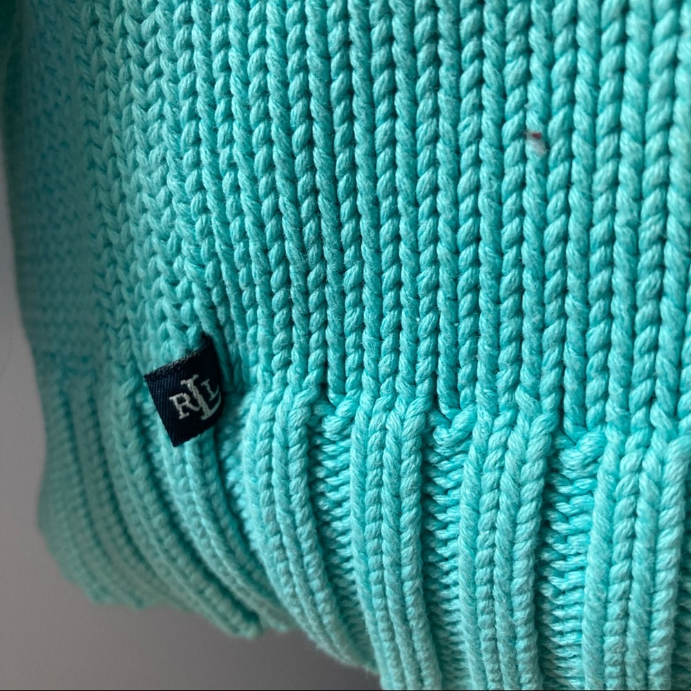 Lauren Ralph Lauren Vintage Chunky Knit Turquoise V Neck Sweater size Large - Picture 7 of 7